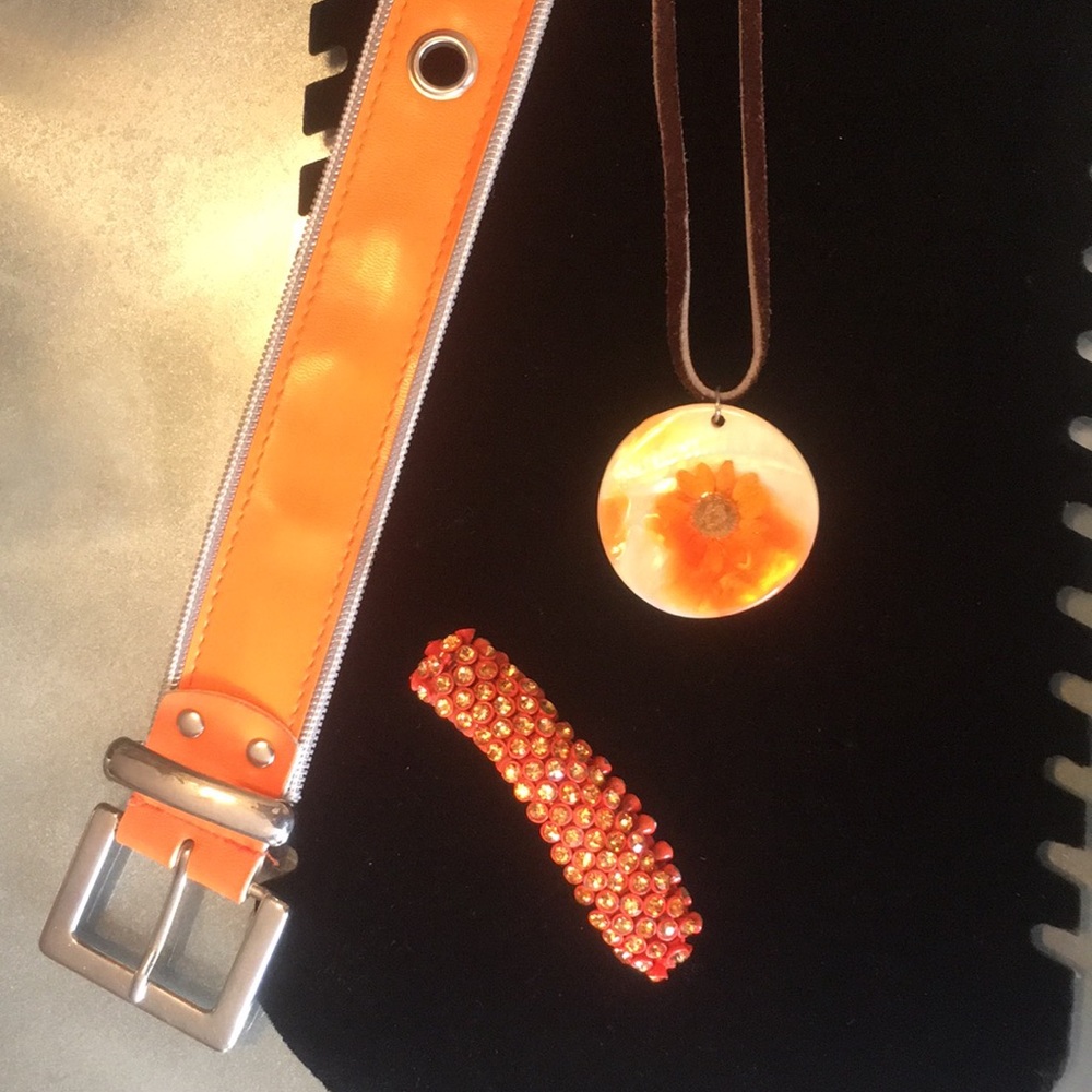3 pc Orange belt bracelet and necklace